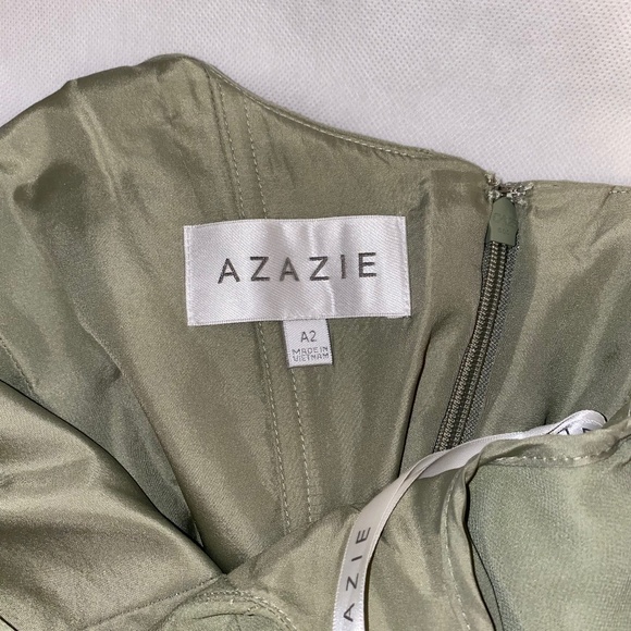 AZAZIE “Bondi” Pistachio A-Line Ruffled Chiffon Floor-Length Bridesmaid Dress - Picture 7 of 7